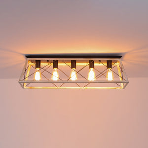 5-Light Farmhouse Rectangular Cage Semi Flush Mount