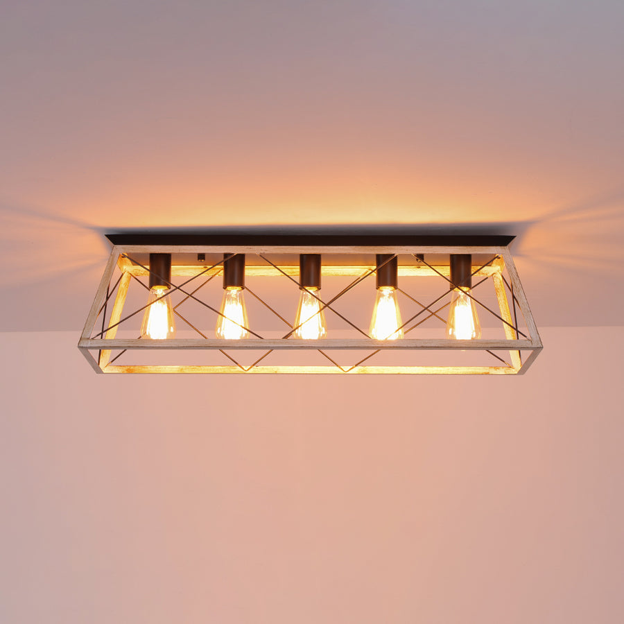 5-Light Farmhouse Rectangular Cage Semi Flush Mount