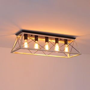 5-Light Farmhouse Rectangular Cage Semi Flush Mount