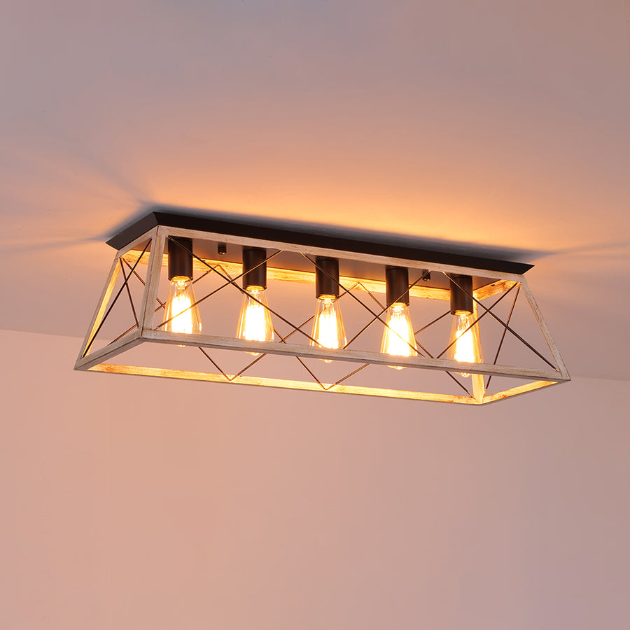 5-Light Farmhouse Rectangular Cage Semi Flush Mount