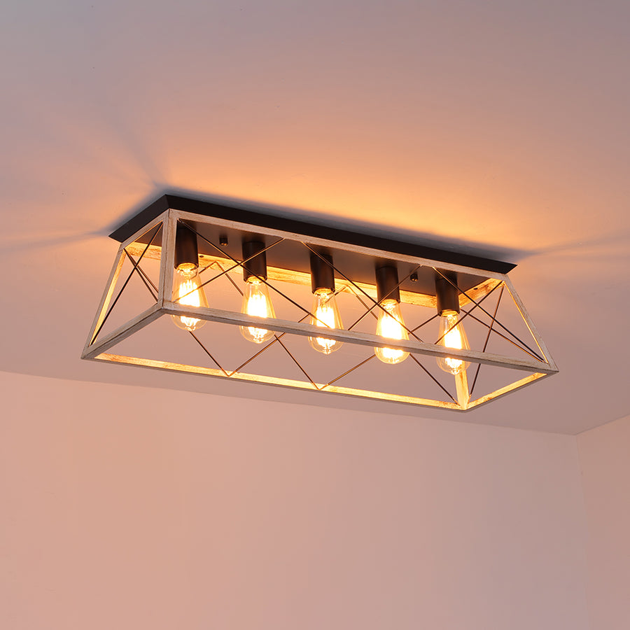 5-Light Farmhouse Rectangular Cage Semi Flush Mount