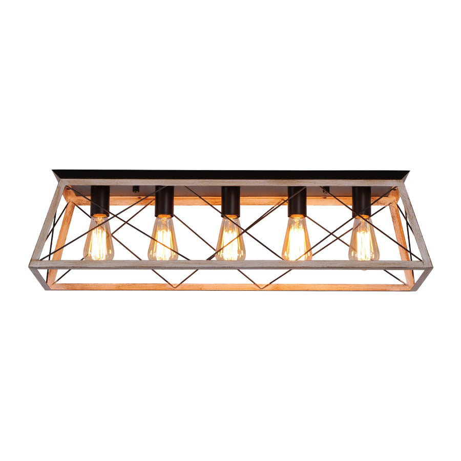 5-Light Farmhouse Rectangular Cage Semi Flush Mount