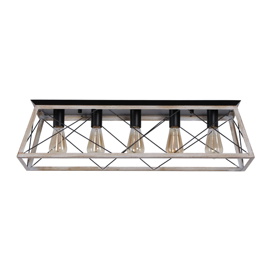 5-Light Farmhouse Rectangular Cage Semi Flush Mount