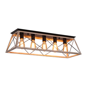 5-Light Farmhouse Rectangular Cage Semi Flush Mount