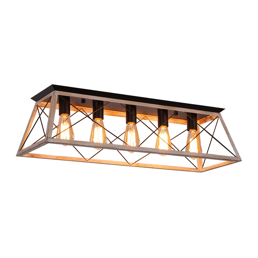 5-Light Farmhouse Rectangular Cage Semi Flush Mount