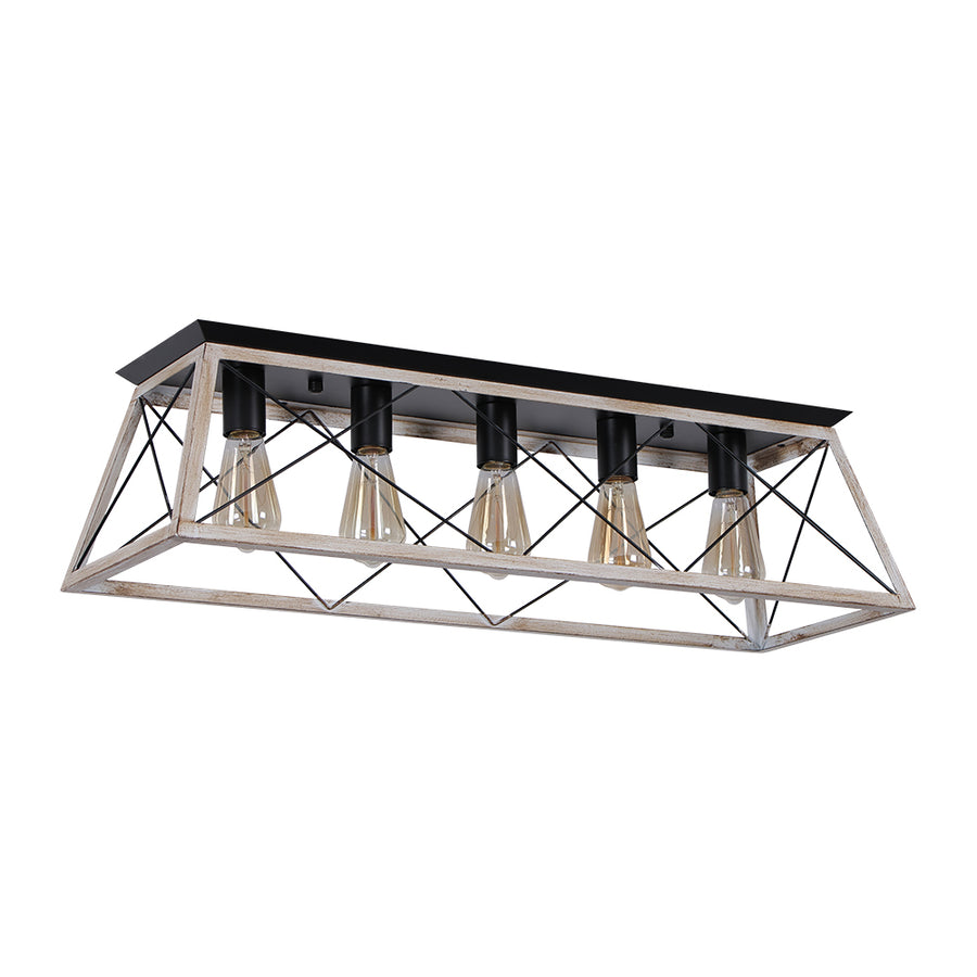 5-Light Farmhouse Rectangular Cage Semi Flush Mount