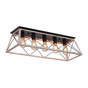 5-Light Farmhouse Rectangular Cage Semi Flush Mount