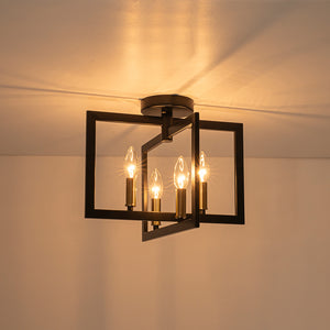 Farmhouse Black Brass 4-Light Square Cage Semi Flush Mount