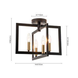 Farmhouse Black Brass 4-Light Square Cage Semi Flush Mount