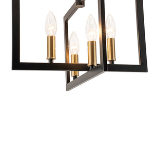 Farmhouse Black Brass 4-Light Square Cage Semi Flush Mount