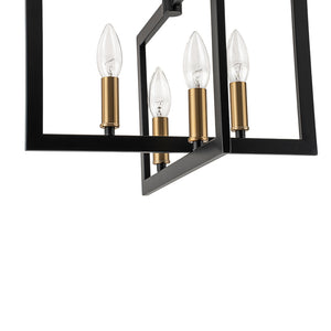 Farmhouse Black Brass 4-Light Square Cage Semi Flush Mount