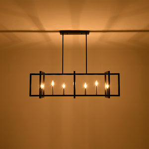 Farmhouse Candle Style Linear Rectangular Cage Island Chandelier