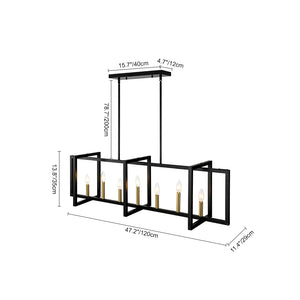 Farmhouse Candle Style Linear Rectangular Cage Island Chandelier