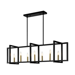 Farmhouse Candle Style Linear Rectangular Cage Island Chandelier