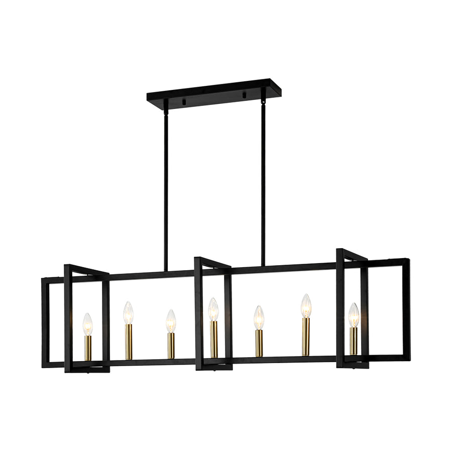 Farmhouse Candle Style Linear Rectangular Cage Island Chandelier