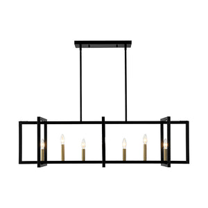 Farmhouse Candle Style Linear Rectangular Cage Island Chandelier