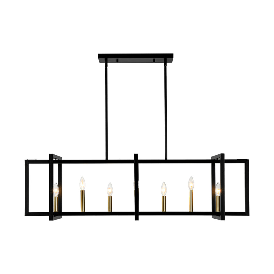 Farmhouse Candle Style Linear Rectangular Cage Island Chandelier