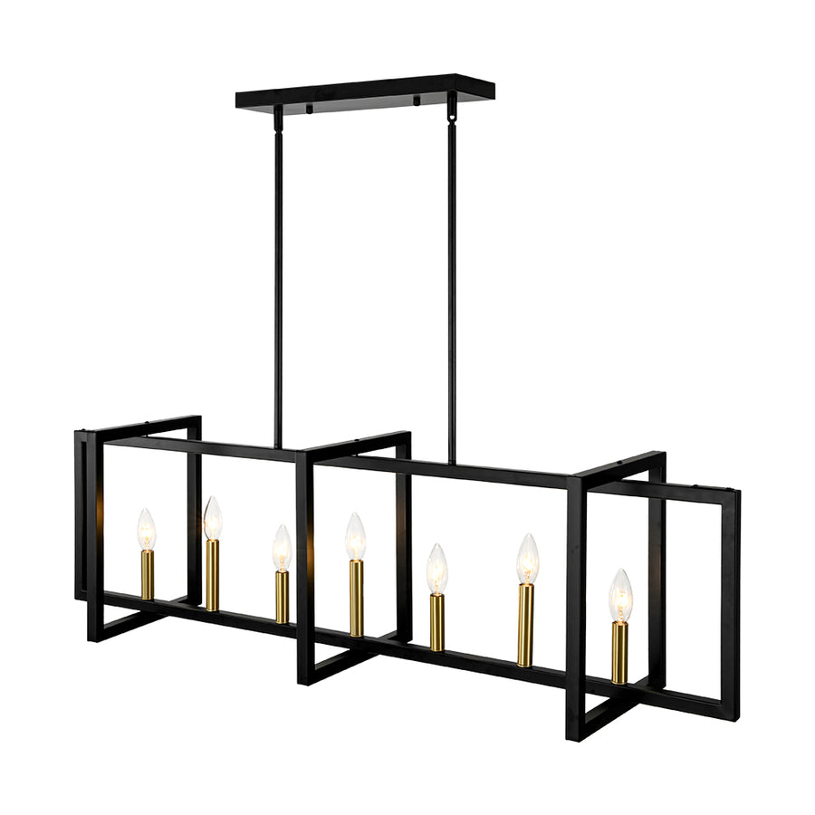 Farmhouse Candle Style Linear Rectangular Cage Island Chandelier