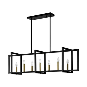 Farmhouse Candle Style Linear Rectangular Cage Island Chandelier