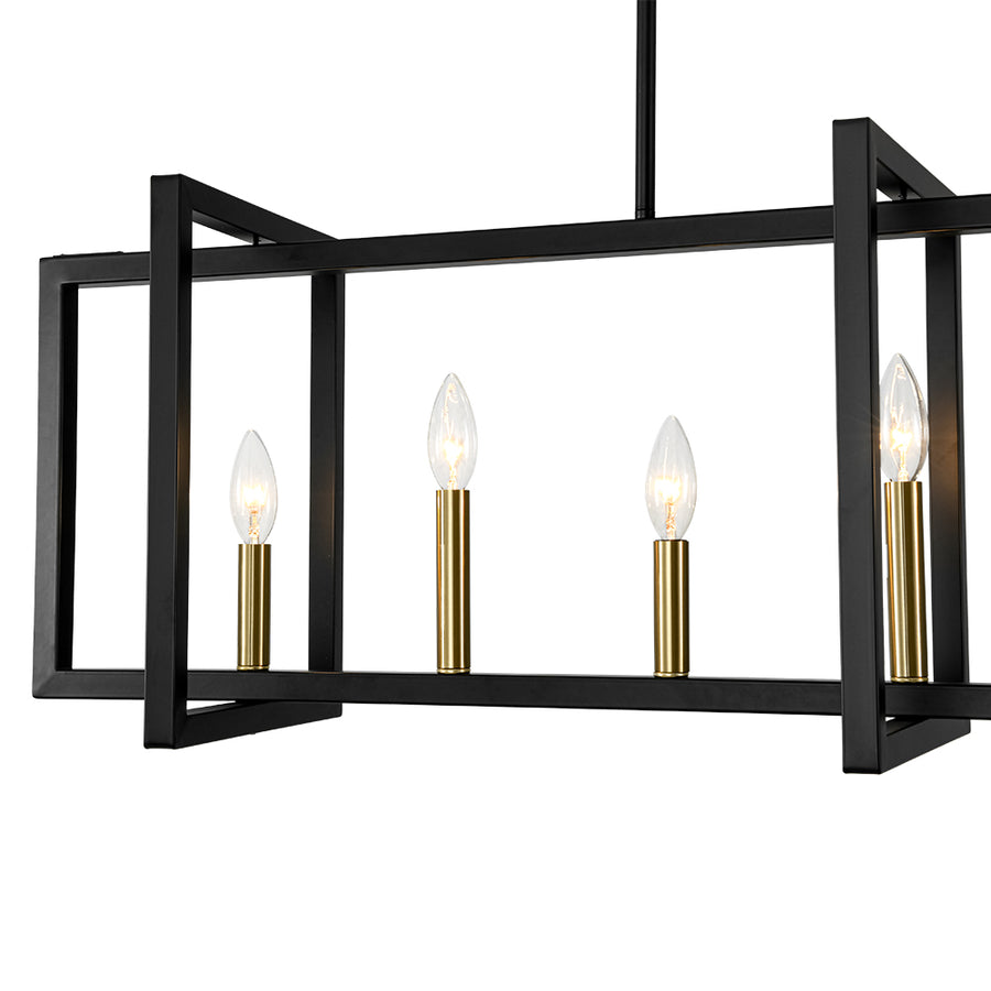 Farmhouse Candle Style Linear Rectangular Cage Island Chandelier