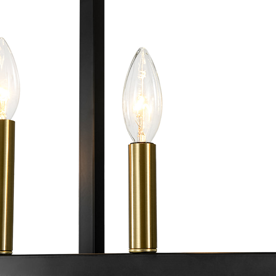 Farmhouse Candle Style Linear Rectangular Cage Island Chandelier