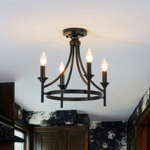 Farmhouse Metal Candle Style Wagon Wheel Pendant / Semi Flush