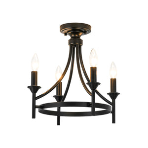 Farmhouse Metal Candle Style Wagon Wheel Pendant / Semi Flush