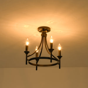Farmhouse Metal Candle Style Wagon Wheel Pendant / Semi Flush