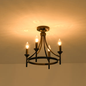Farmhouse Metal Candle Style Wagon Wheel Pendant / Semi Flush