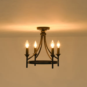 Farmhouse Metal Candle Style Wagon Wheel Pendant / Semi Flush