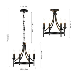 Farmhouse Metal Candle Style Wagon Wheel Pendant / Semi Flush