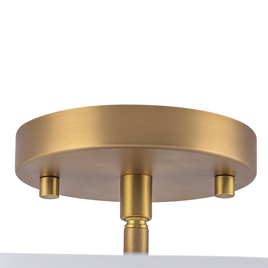 French 3-Light White Clouded Glass Round Semi Flush Mount