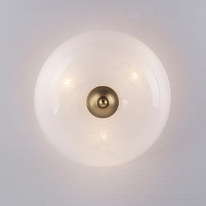 French 3-Light White Clouded Glass Round Semi Flush Mount