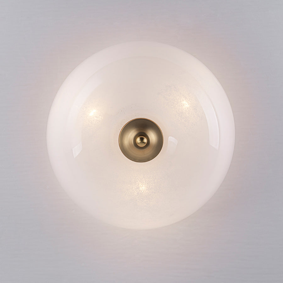 French 3-Light White Clouded Glass Round Semi Flush Mount