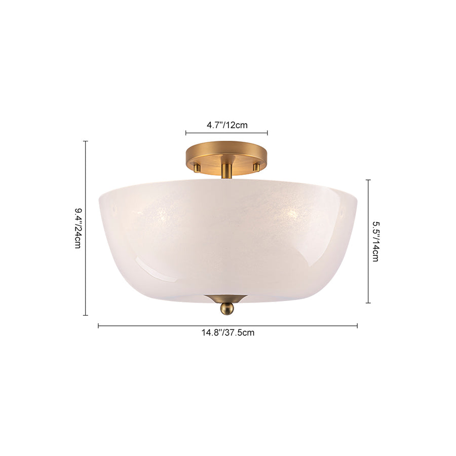 French 3-Light White Clouded Glass Round Semi Flush Mount