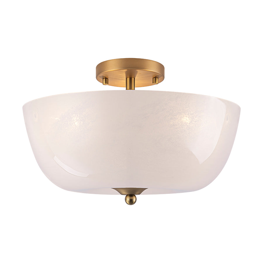 French 3-Light White Clouded Glass Round Semi Flush Mount