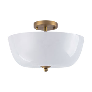 French 3-Light White Clouded Glass Round Semi Flush Mount