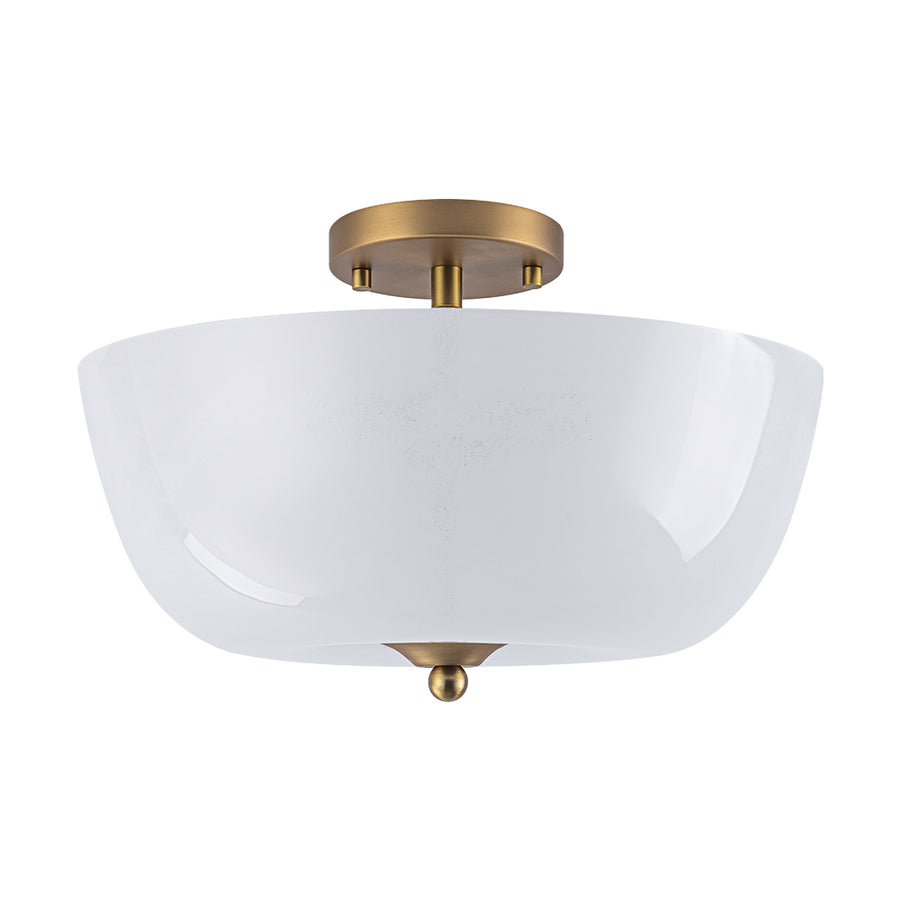 French 3-Light White Clouded Glass Round Semi Flush Mount