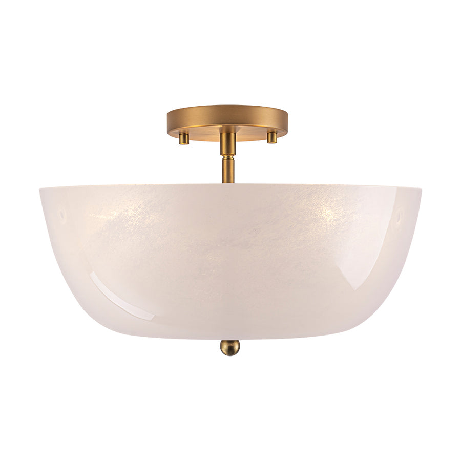 French 3-Light White Clouded Glass Round Semi Flush Mount
