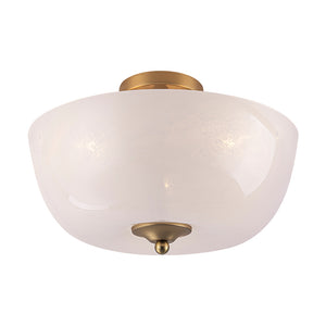 French 3-Light White Clouded Glass Round Semi Flush Mount