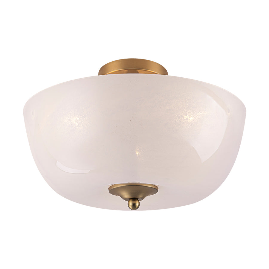 French 3-Light White Clouded Glass Round Semi Flush Mount