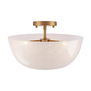 French 3-Light White Clouded Glass Round Semi Flush Mount