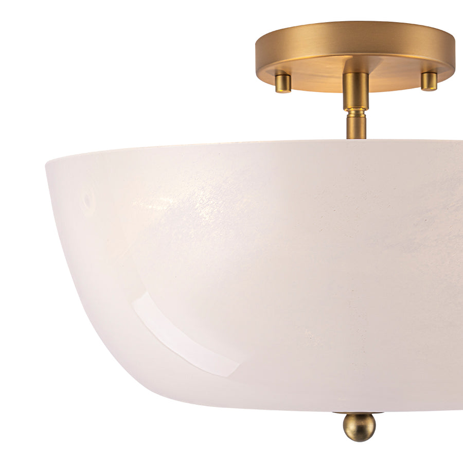 French 3-Light White Clouded Glass Round Semi Flush Mount
