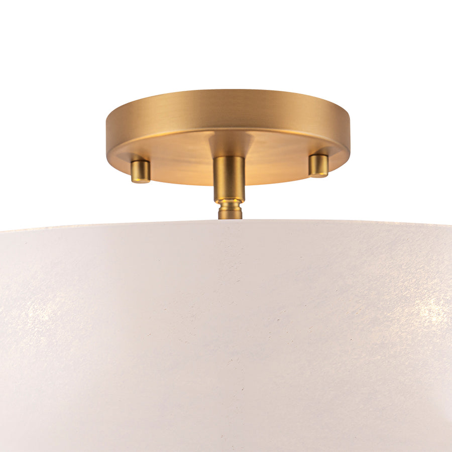 French 3-Light White Clouded Glass Round Semi Flush Mount