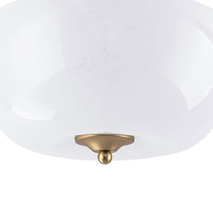 French 3-Light White Clouded Glass Round Semi Flush Mount