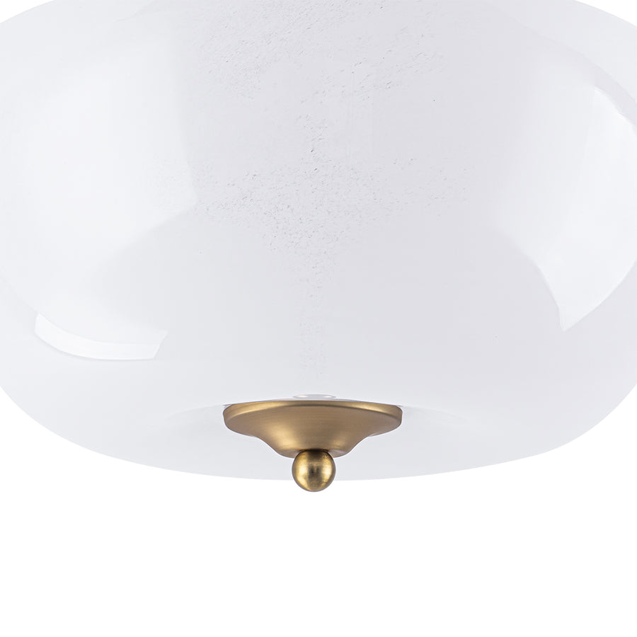French 3-Light White Clouded Glass Round Semi Flush Mount