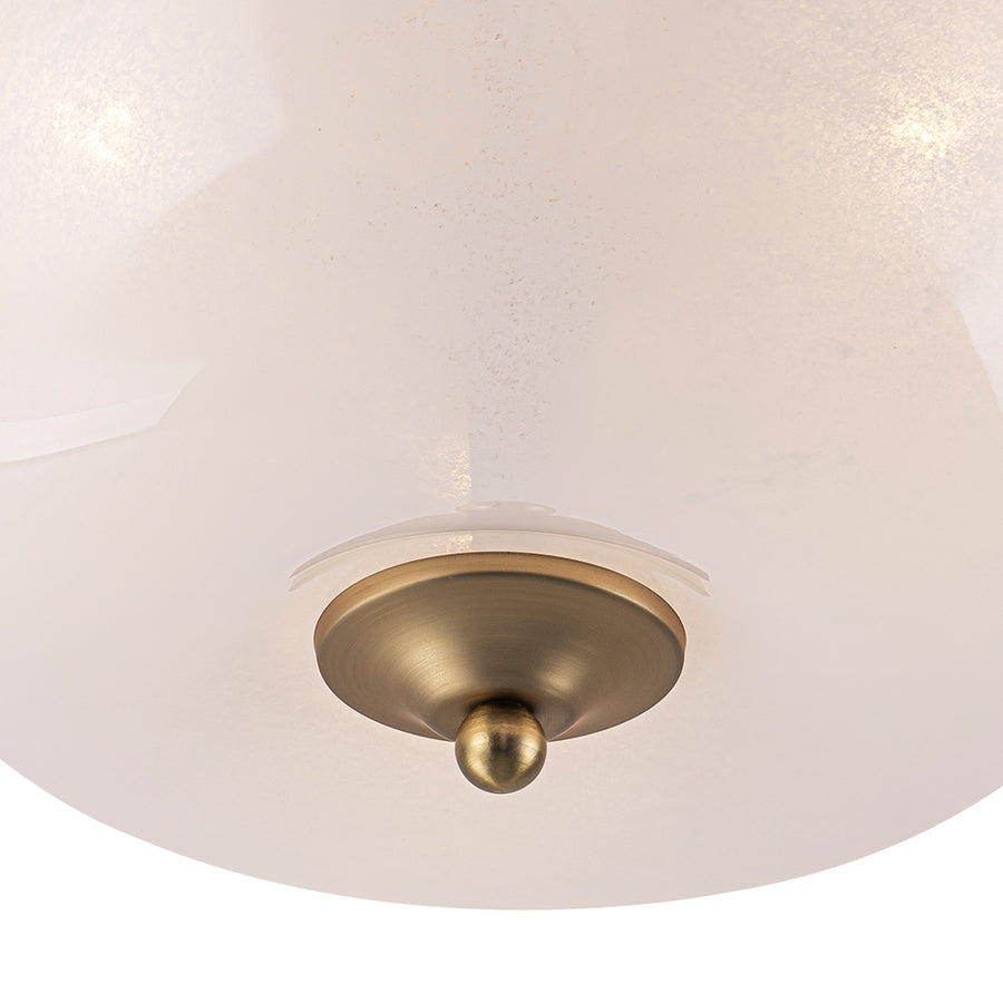 French 3-Light White Clouded Glass Round Semi Flush Mount