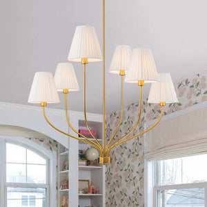 French 6-Light Tiered Fabric Cone Shade Candle Chandelier
