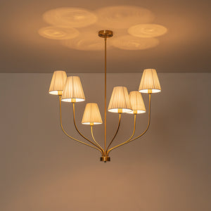 French 6-Light Tiered Fabric Cone Shade Candle Chandelier