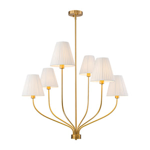 French 6-Light Tiered Fabric Cone Shade Candle Chandelier